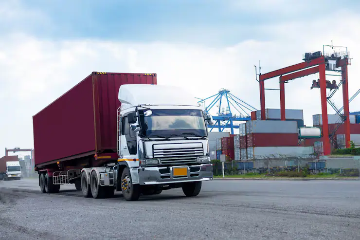Container truck at a port terminal